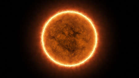 Realistic burning sun solar surface with flares in space. 3d renderの写真素材