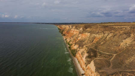 Top view of clay mountains and hills near the Dnieper estuary. Stanislav, Grand Canyon of Kherson region. Ukraineの写真素材