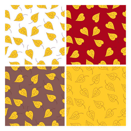 4 autumn seamless patterns with yellow leavesのイラスト素材