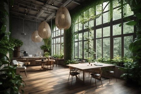 Biophilic interior design with a lot of indoor plants. generative aiの素材