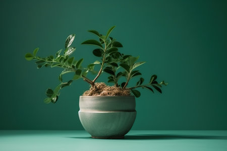 Plants in old pots, indoor garden and gardening hobby concept. Studio dark green background. Generative AIの素材