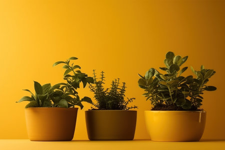 Plants in old pots, indoor garden and gardening hobby concept. Studio dark green background. Generative AIの素材
