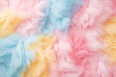 Abstract fluffy background in pastel spring colors - yellow, pink, blue. Easter concept background. High quality photoの素材