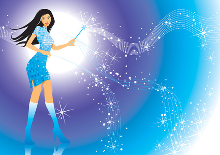 Modern girl and her magic wand, vector illustration layers file.のイラスト素材