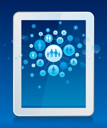 Social network connection with tablet pc background のイラスト素材