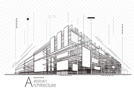 Abstract construction perspective architecture designing line art background.のイラスト素材
