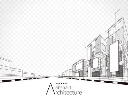 Architecture building perspective lines, modern urban architecture abstract background.のイラスト素材