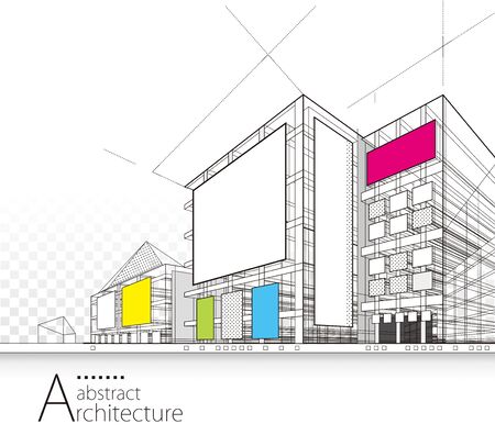 Architecture building perspective design, modern urban architecture abstractのイラスト素材