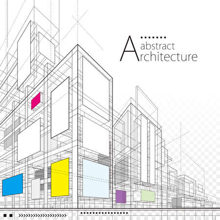 Architecture building construction perspective design,abstract modern urban line drawing background.のイラスト素材