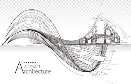 Architecture building construction perspective design,abstract modern urban building line drawing.のイラスト素材