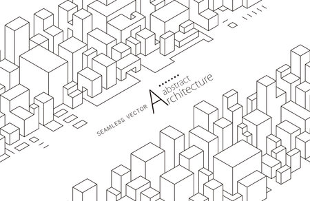 Seamless design abstract urban building line drawing. 3D illustration linear drawing architecture modern abstract background.のイラスト素材