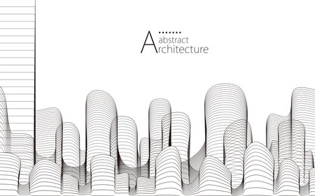 3D illustration, abstract modern urban landscape line drawing, imaginative architecture building construction perspective design.のイラスト素材