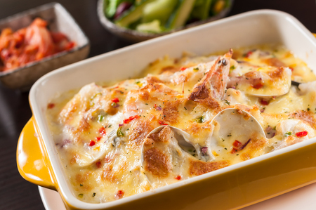 Baked rice with seafoodの写真素材