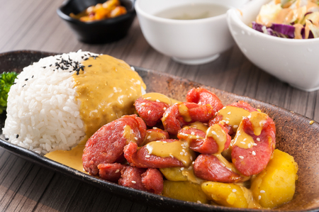 Roast sausage with curry and rice,Chinese fast foodの写真素材
