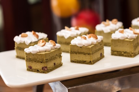 Japanese Matcha Green tea cake, tea and cakeの写真素材