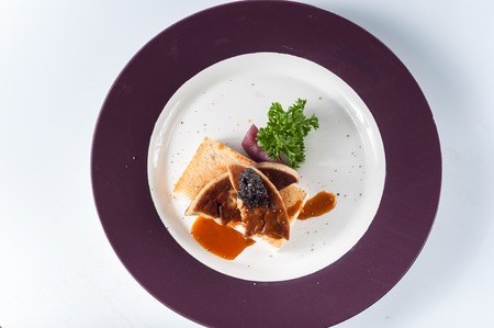 Foie gras, bread, roe sauce, kaisekiの写真素材