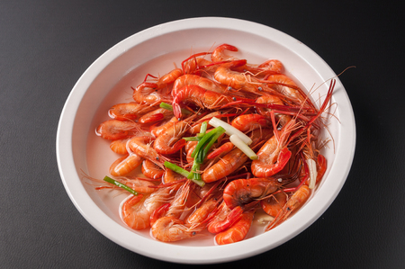 Boiled shrimps with saltの写真素材