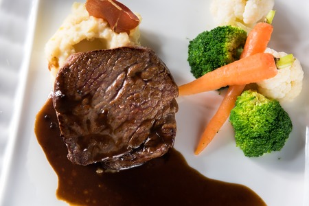 Grilled beef with   red wine sauceの写真素材