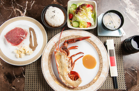 Baked lobster with garlic with beefの写真素材