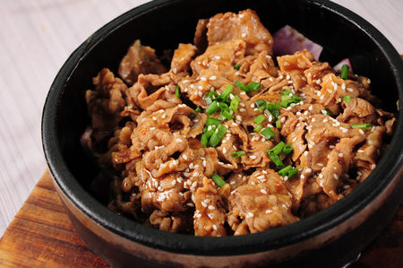 Chinese cuisine--Pan-Fried Beef in Stone potの写真素材