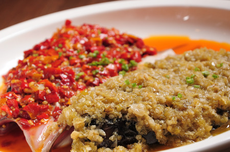Steamed Fish Head with Diced Hot Red Peppersの写真素材