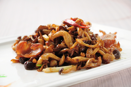 Chinese cuisine--Stir fried meat and mushroomの写真素材