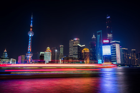 Shanghai, China city skyline on the Huangpu River.のeditorial素材