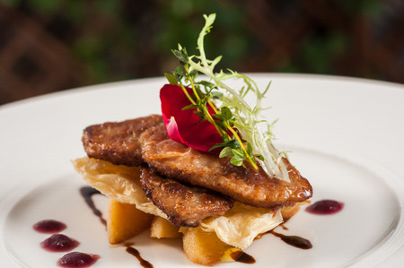 pan-fried goose liver with fresh fruit jamの写真素材