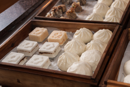 dim sum in bamboo steamer, chinese cuisineの写真素材
