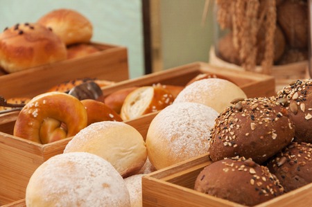Bread in wooden boxes