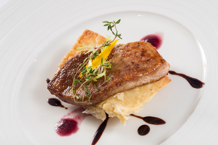pan-fried goose liver with red wine appleの写真素材