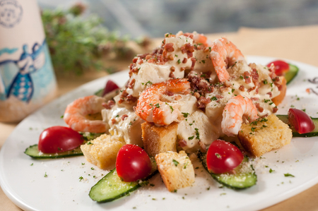 Shrimp and potato saladの写真素材