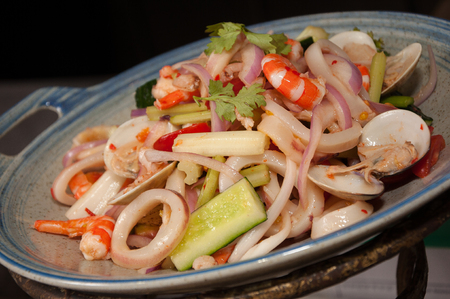 Thai spicy and sour seafood saladの写真素材
