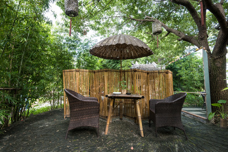 pavilion in the bamboo forestの写真素材