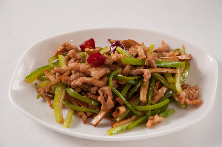 Dry fried shredded pork with tofu and green pepper silkの写真素材