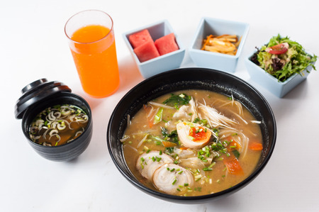 japanese tonkotsu ramen, pork bone broth noodlesの写真素材