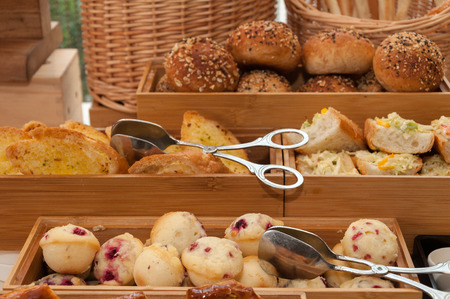 Bread in wooden boxesの写真素材
