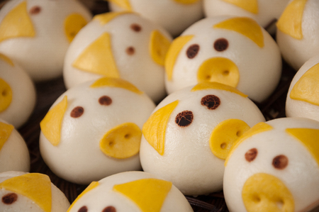 cute pig steamed bunの写真素材