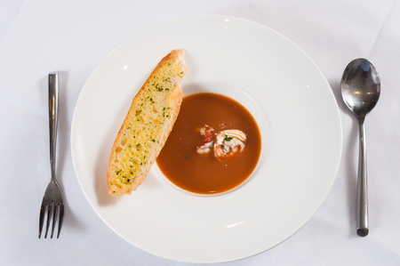Lobster Soup with garlic breadの写真素材