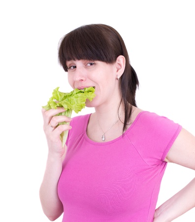 The young woman is green saladの写真素材