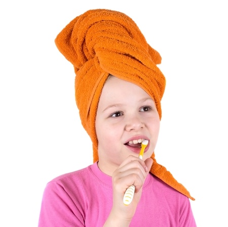 The girl brushes teethの写真素材
