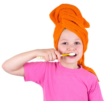The girl brushes teeth a tooth brushの写真素材