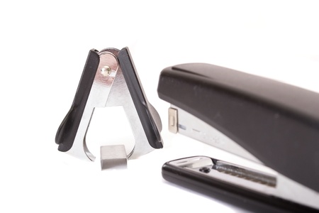 Office supplies: stapler, staples, supply isolated on witeの写真素材