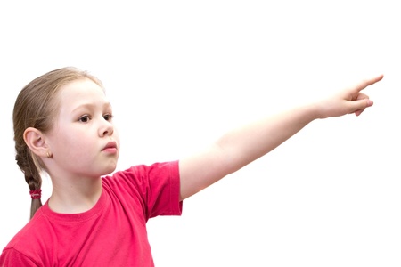 The girl points a fingerの写真素材