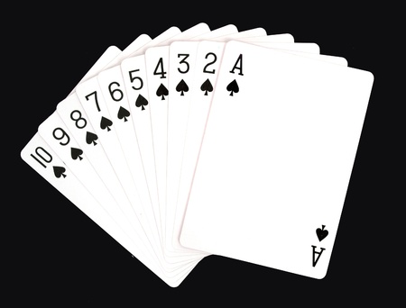 Playing cards isolated on black backgroundの写真素材