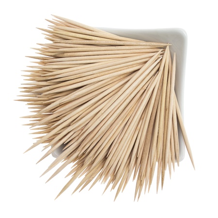 Wooden toothpicks on a white backgroundの写真素材