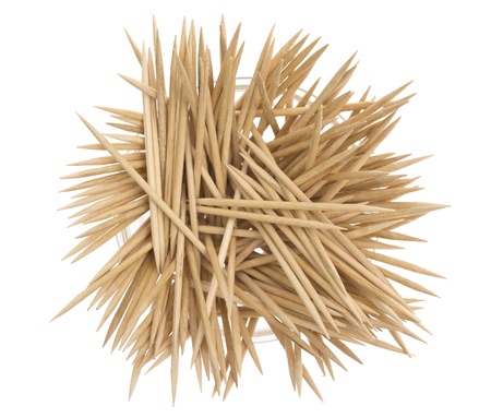 Wooden toothpicks on a white backgroundの写真素材