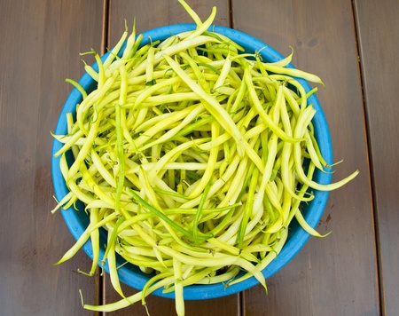 Asparagus beans in a blue bowlの写真素材