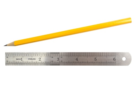 Simple pencil and ruler on whiteの写真素材