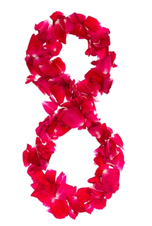 Pink rose petals forming number 8の写真素材